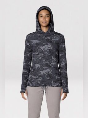 Mountain Hardwear Crater Lake Long Sleeve Hoodie Gray Camo UPF 50 Fish Active XL